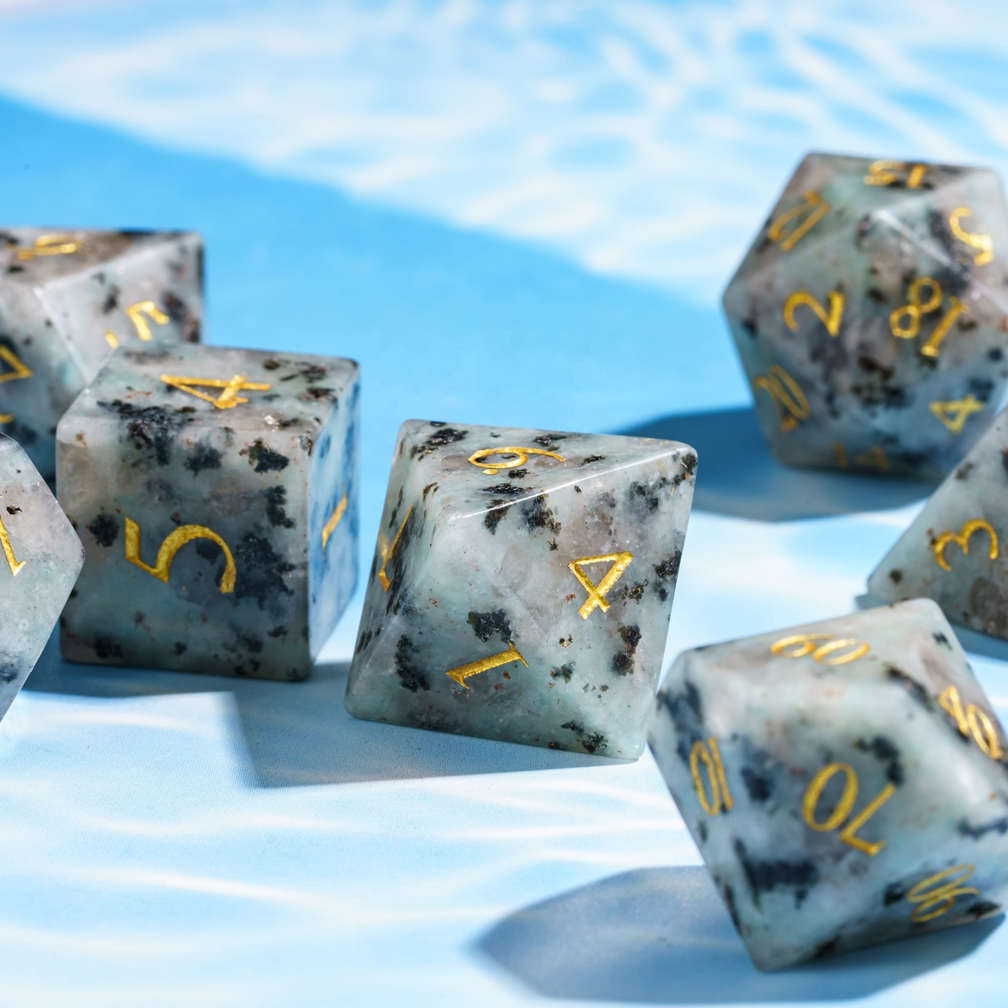 Udixi Custom Logo Natural Sapphire Tianshan Gemstone dnd dungeons and dragons RPG board game Polyhedron Dice set
