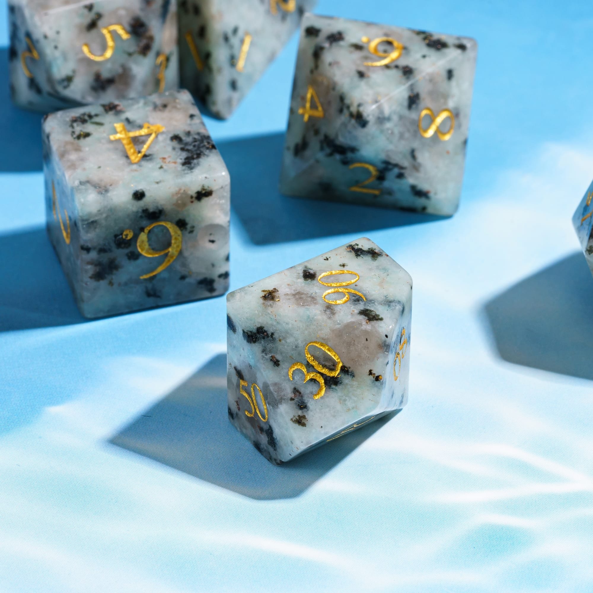 Udixi Custom Logo Natural Sapphire Tianshan Gemstone dnd dungeons and dragons RPG board game Polyhedron Dice set