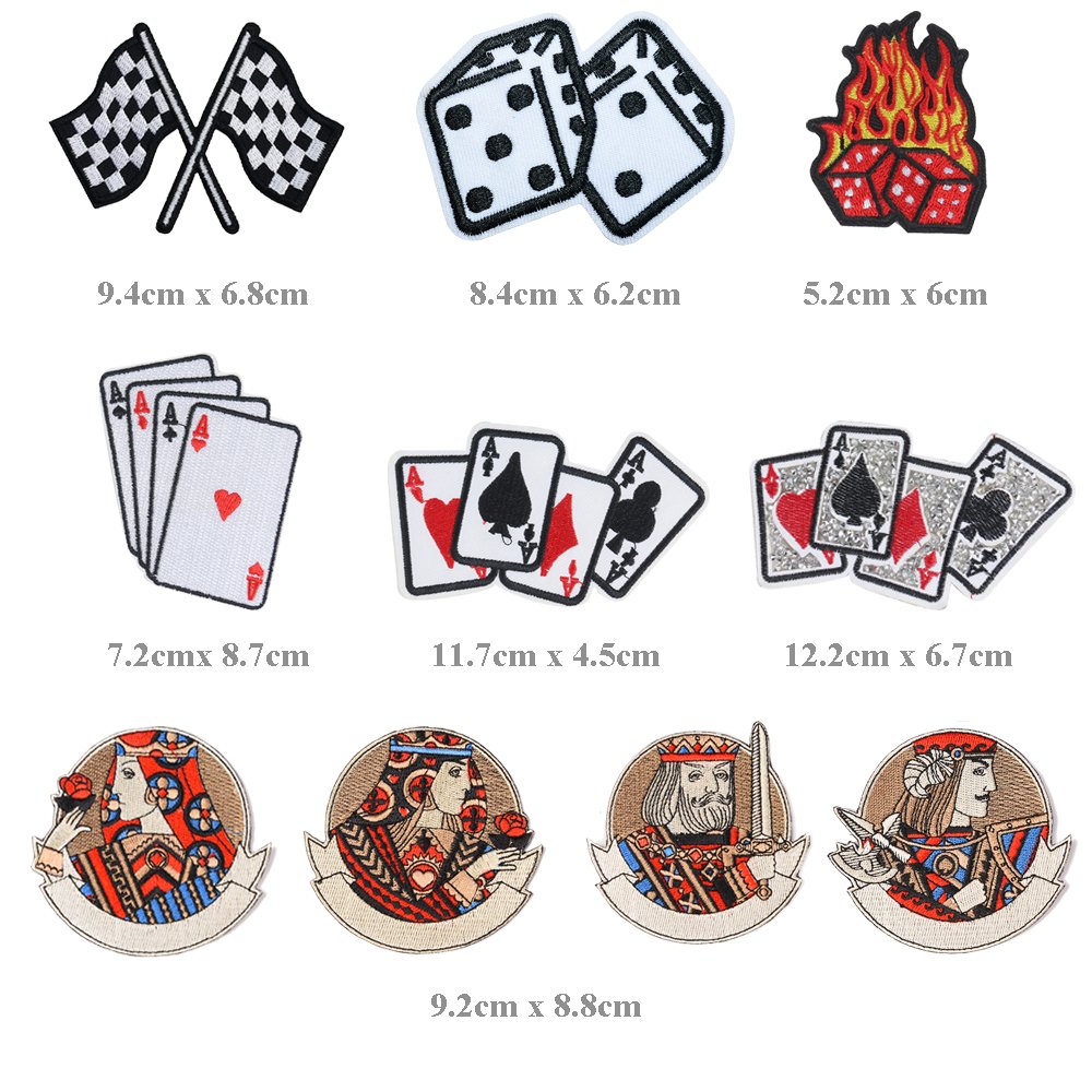 hot sale creative custom logo design 4A poker card dice iron on embroidery patch