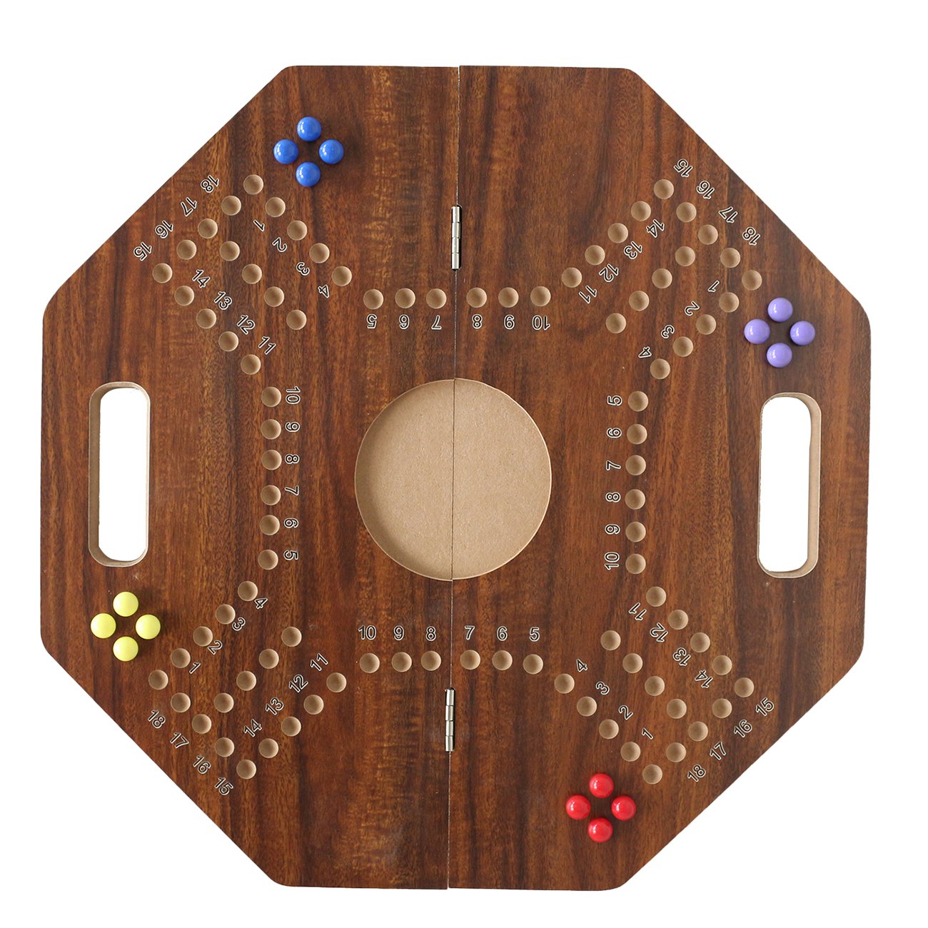 21" Foldable Original Marble Board Game Wooden Table Game for Parties Strategy Competitive 2-6 Player Marbles and Cards