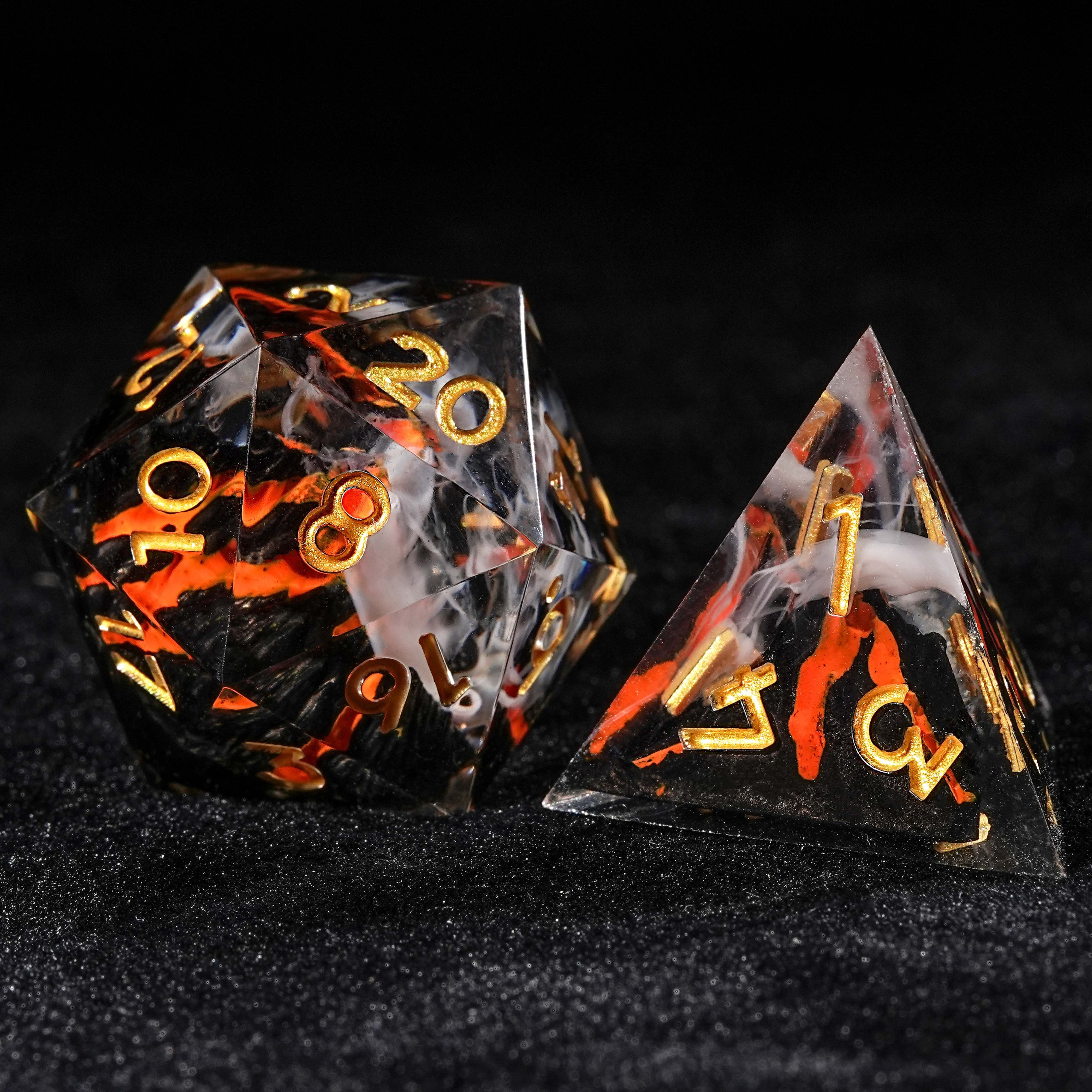 7Pcs Orange Volcano Dice Resin Polyhedral Dice For DND Role Games Playing Collection Set