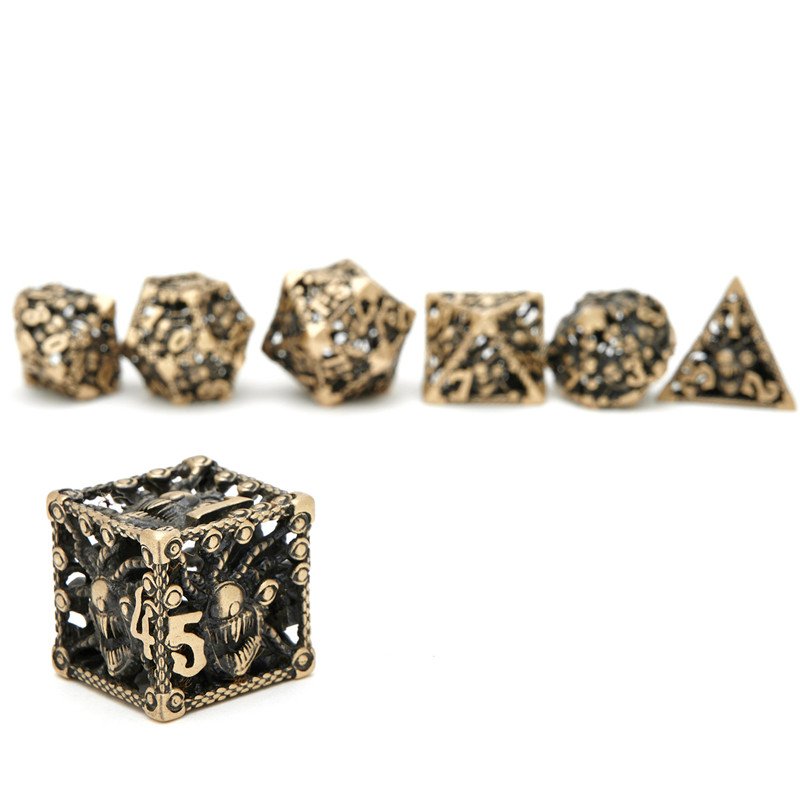 New Hot Sale d&d Dice Polyhedron 7-eyed Monster Hollow Dice Dungeons and Dragons Custom metal rpg dnd Dice set