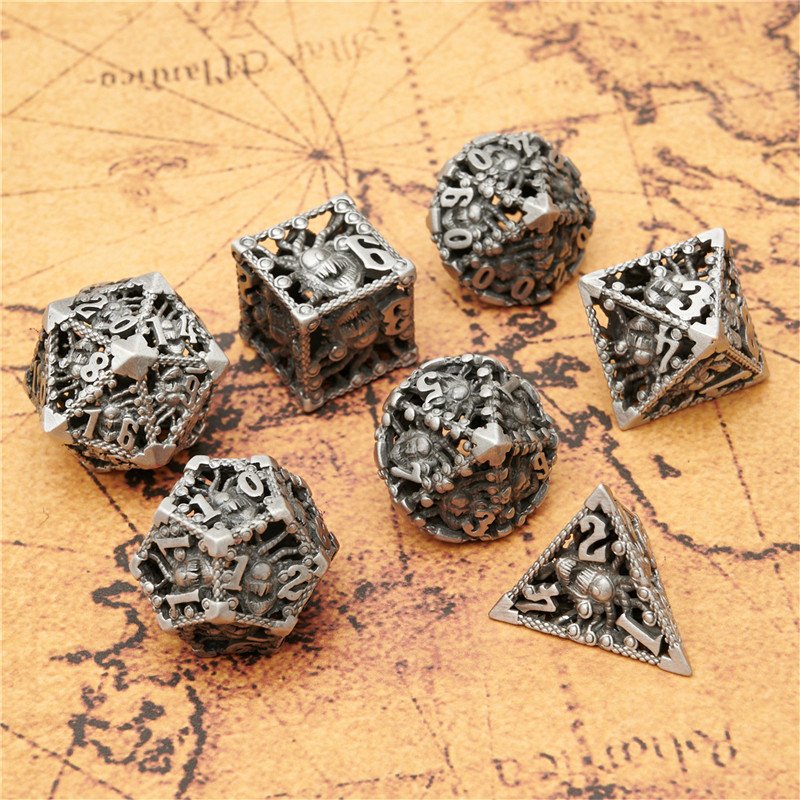 New Hot Sale d&d Dice Polyhedron 7-eyed Monster Hollow Dice Dungeons and Dragons Custom metal rpg dnd Dice set