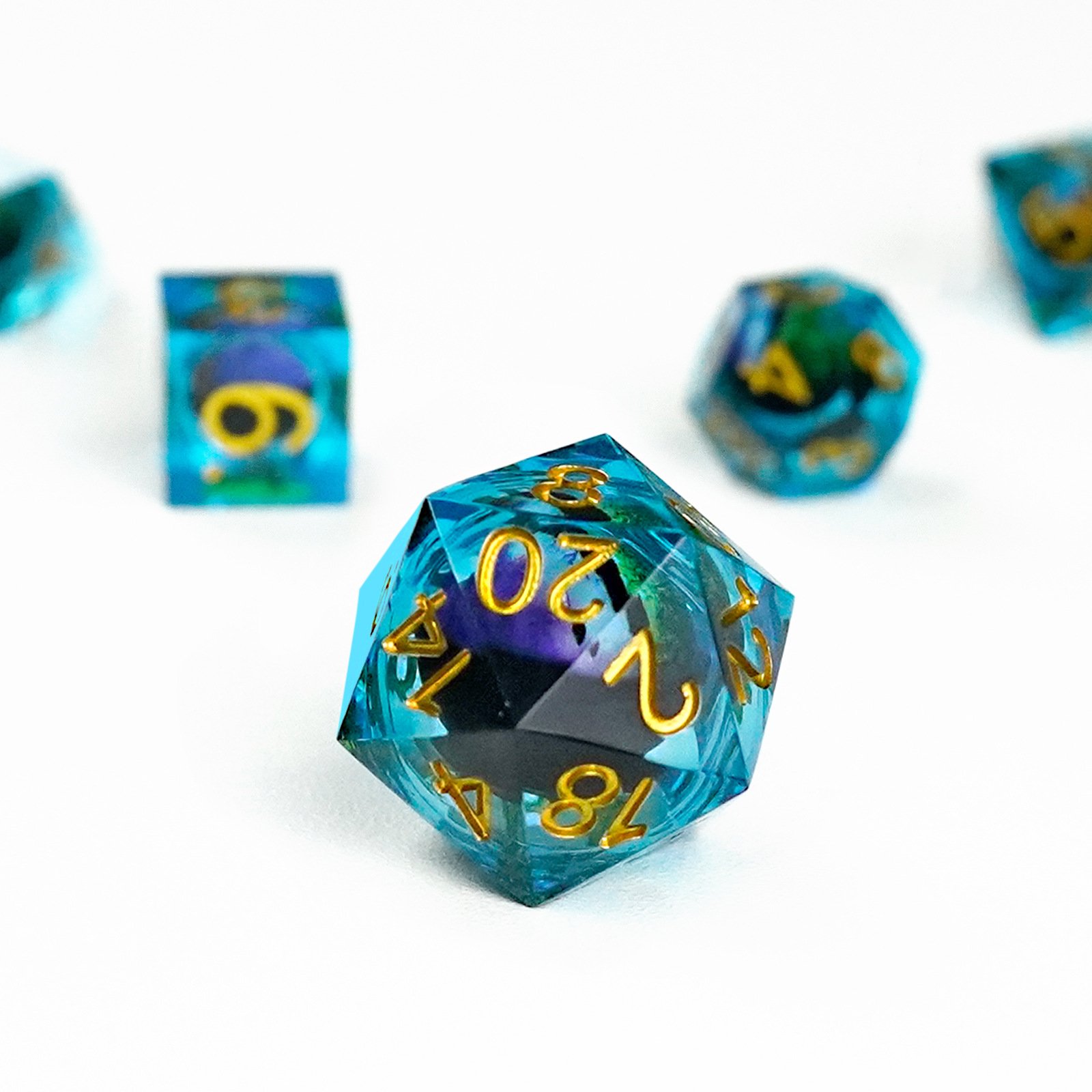 7set Sharp Edge Dice Handmade Resin Polyhedral Dice For Rpg Rolling Playing Games