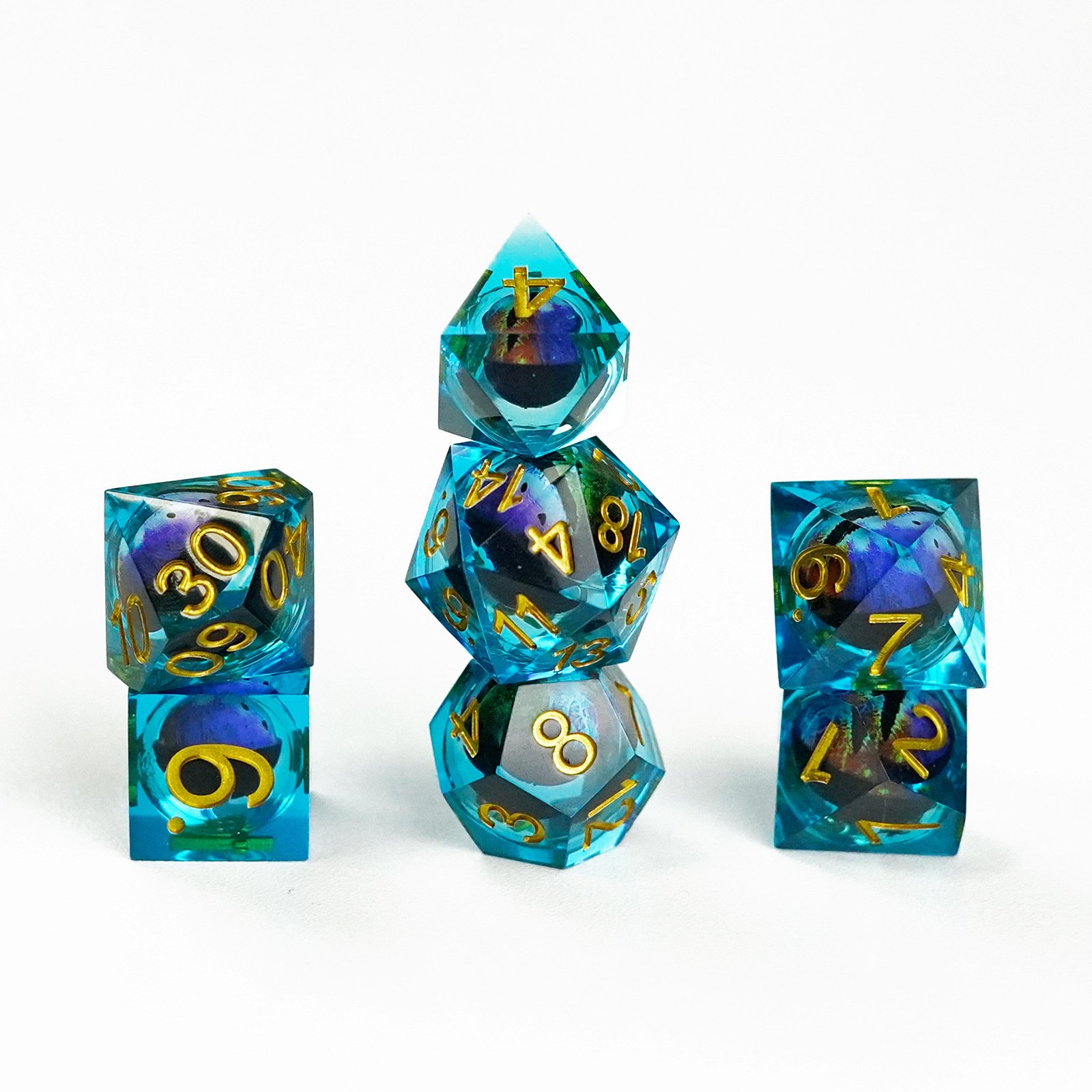 7set Sharp Edge Dice Handmade Resin Polyhedral Dice For Rpg Rolling Playing Games