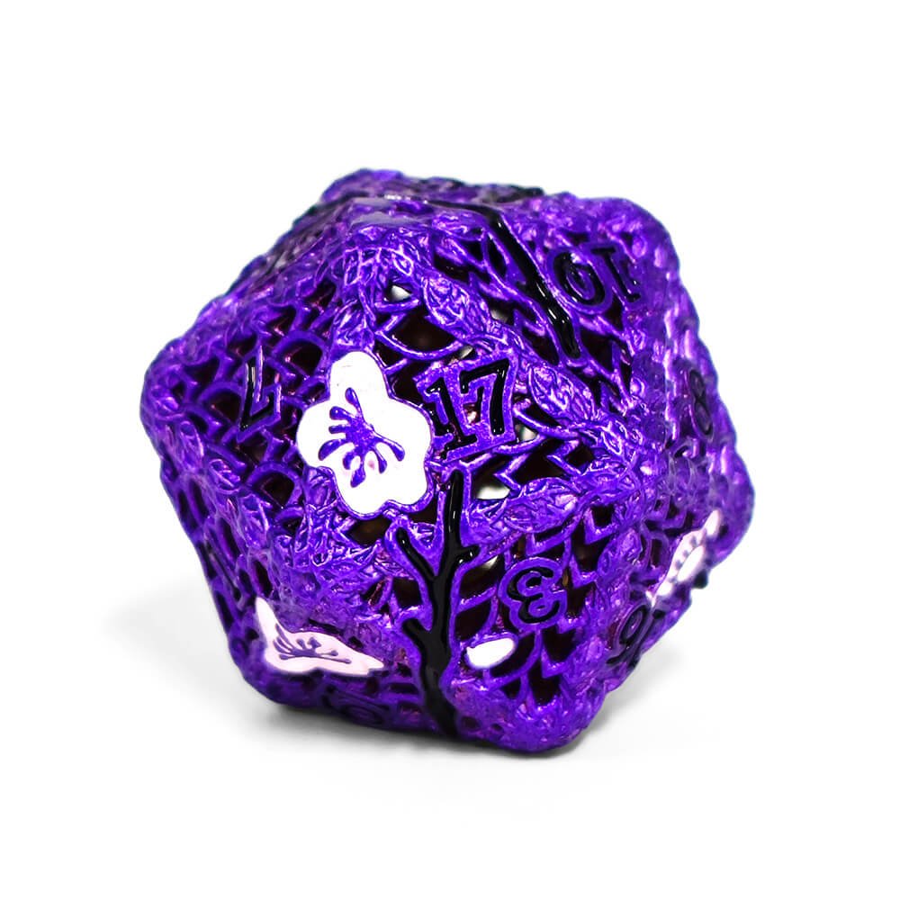 Hot Sale Wintersweet Purple Hollow Metal Dnd Dice Rpg Board Or Card Games High Quality Polyhedral Dice Set for DND Games