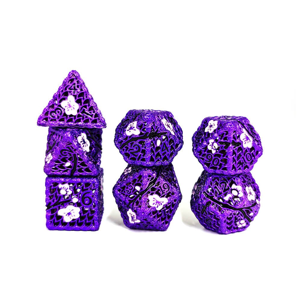 Hot Sale Wintersweet Purple Hollow Metal Dnd Dice Rpg Board Or Card Games High Quality Polyhedral Dice Set for DND Games