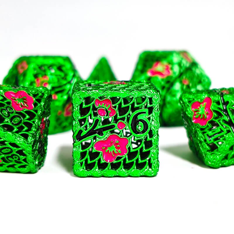 Hot Sale Wintersweet Purple Hollow Metal Dnd Dice Rpg Board Or Card Games High Quality Polyhedral Dice Set for DND Games