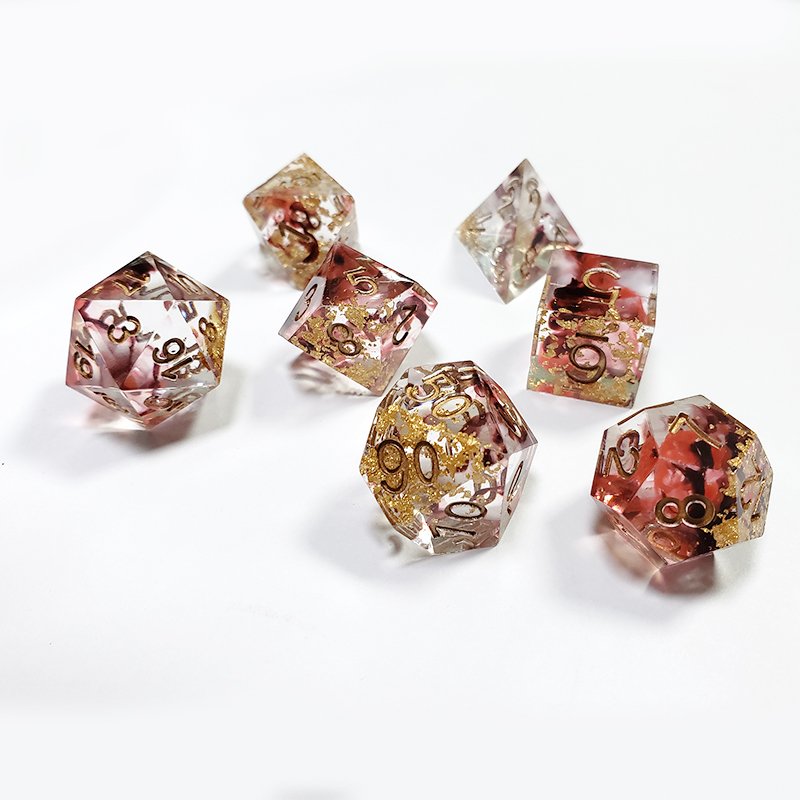 Custom Logo 16Mm Gold Foil Polyhedral Resin Dnd Dice Sets For Dungeons And Dragons Gaming Board Game