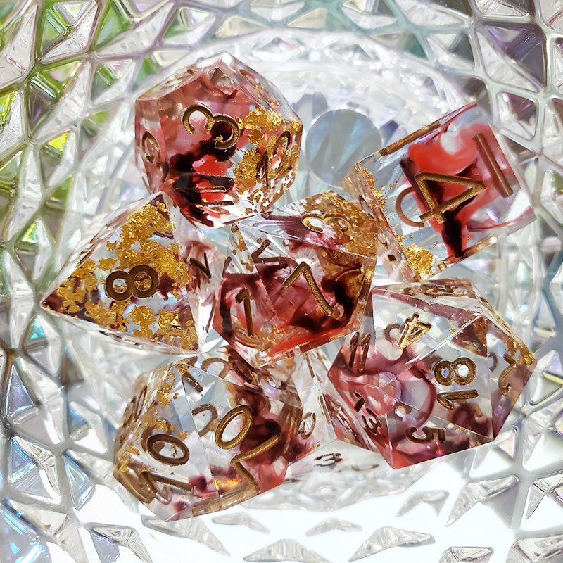 Custom Logo 16Mm Gold Foil Polyhedral Resin Dnd Dice Sets For Dungeons And Dragons Gaming Board Game