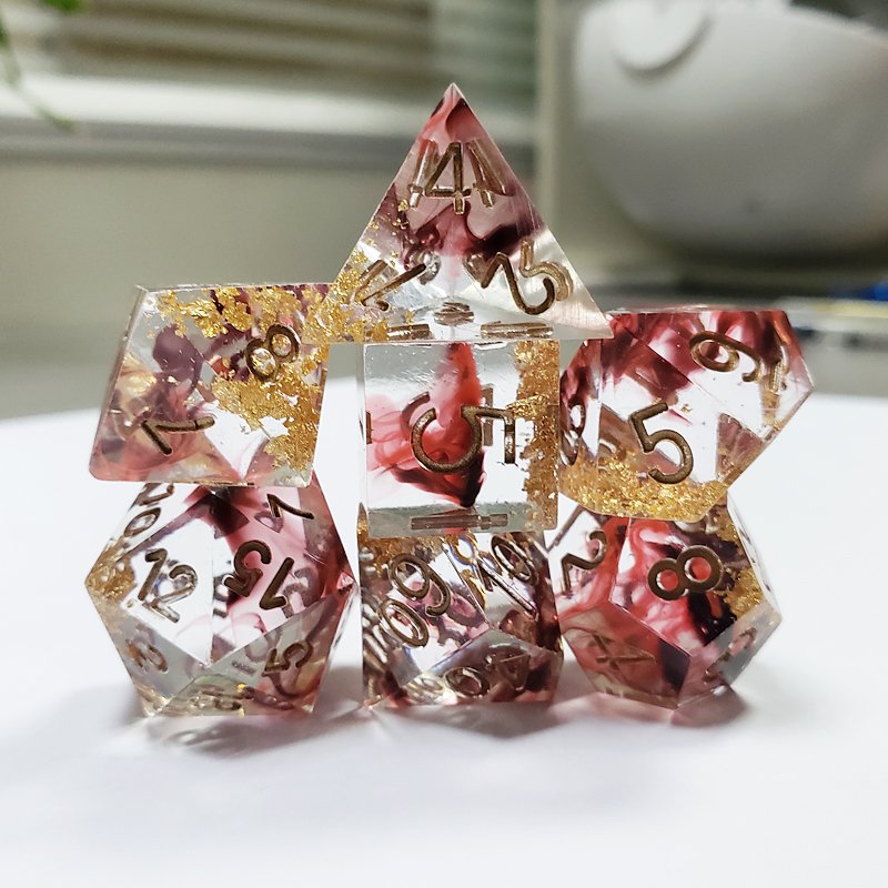 Custom Logo 16Mm Gold Foil Polyhedral Resin Dnd Dice Sets For Dungeons And Dragons Gaming Board Game