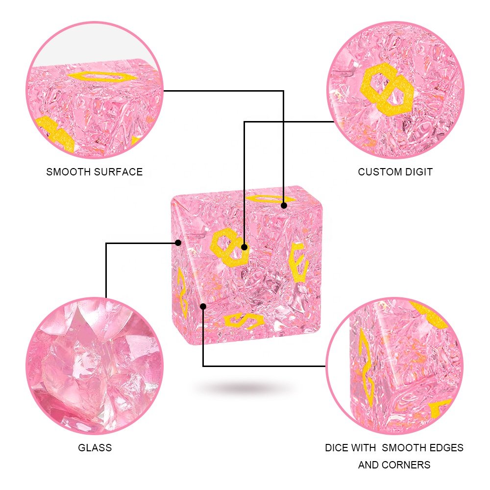 Factory Wholesale DND Dice Pink Cracked Gemstone Dice Set For Dungeons And Dragons RPG
