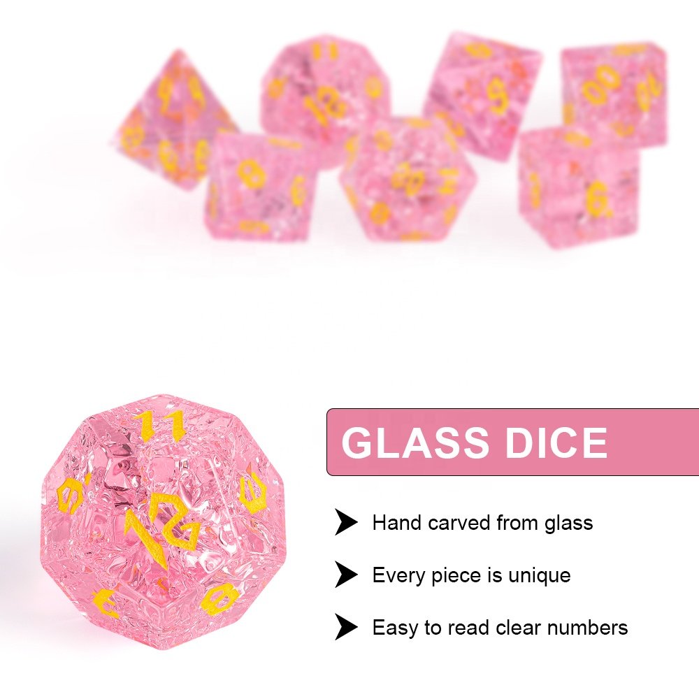 Factory Wholesale DND Dice Pink Cracked Gemstone Dice Set For Dungeons And Dragons RPG