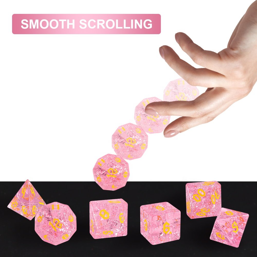 Factory Wholesale DND Dice Pink Cracked Gemstone Dice Set For Dungeons And Dragons RPG