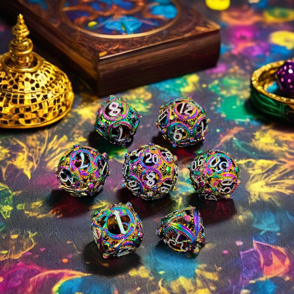 Mini Planet Wholesale RPG Board Games Handmade polyhedral Hollow Copper Metal 7pcs Dice Set Custom Logo for DND MTG Players
