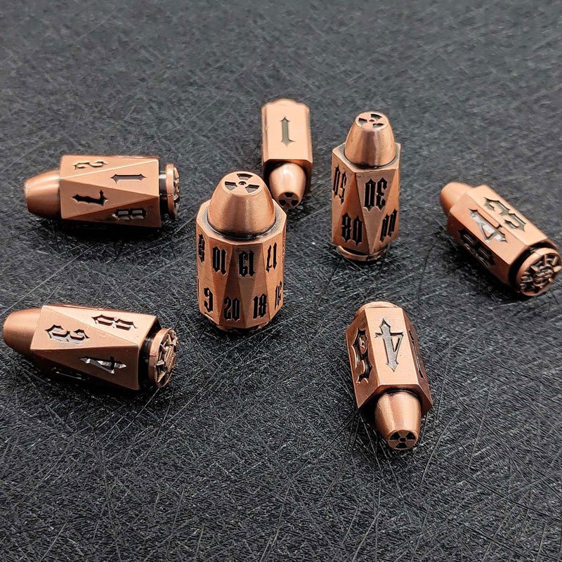 Bullet Metal Dice Set 6 Pack Antique Copper Metal D6 Die Polyhedral D&D Dice for D and D Dungeons tungsten metal bullet dice set
