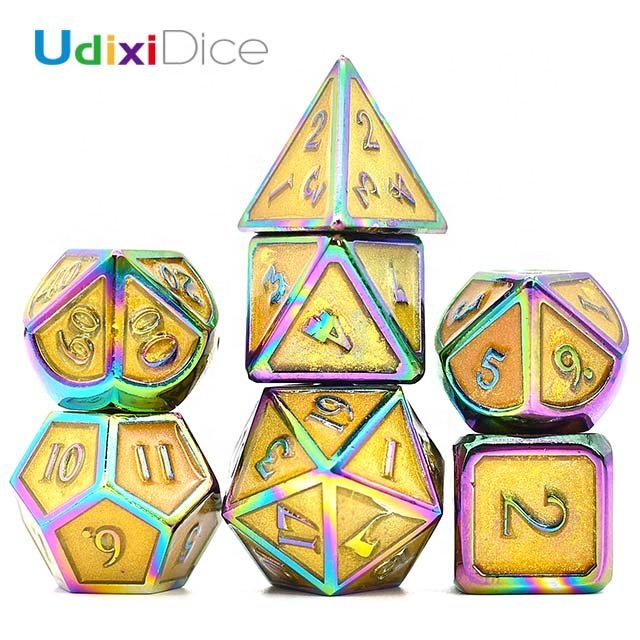 Udixi Polyhedral custom logo rpg dungeons and dragons Colorful Plating Glitter metal dice game set