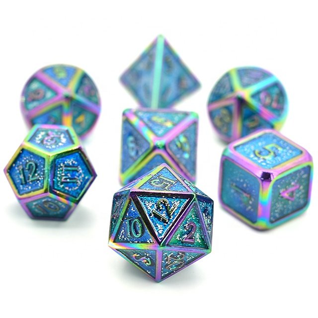 Udixi Polyhedral custom logo rpg dungeons and dragons Colorful Plating Glitter metal dice game set