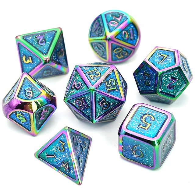 Udixi Polyhedral custom logo rpg dungeons and dragons Colorful Plating Glitter metal dice game set