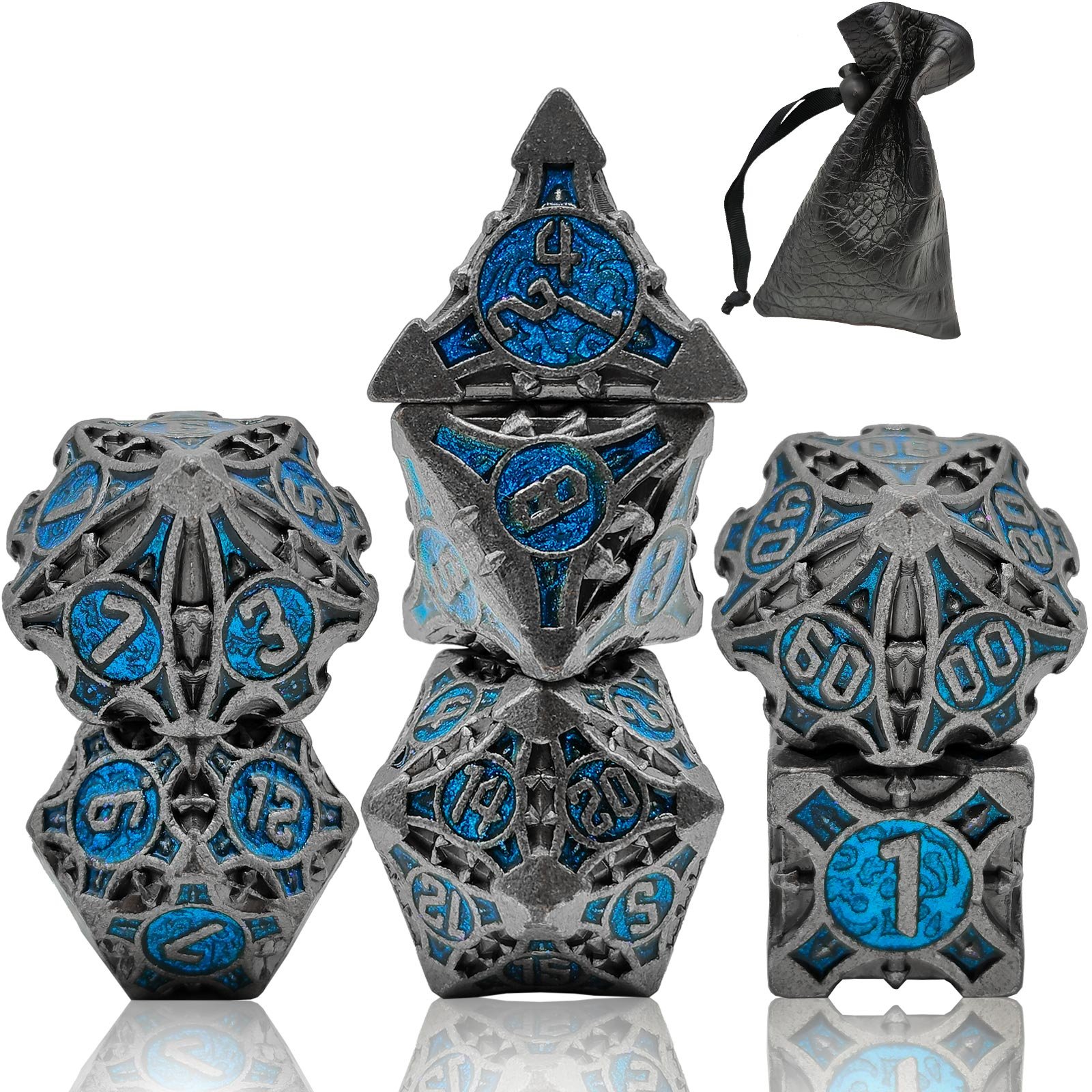Custom polyhedral zinc alloy casino dice Dungeons & Dragons game tips dice sets ancient D&D metal dice sets wholesale