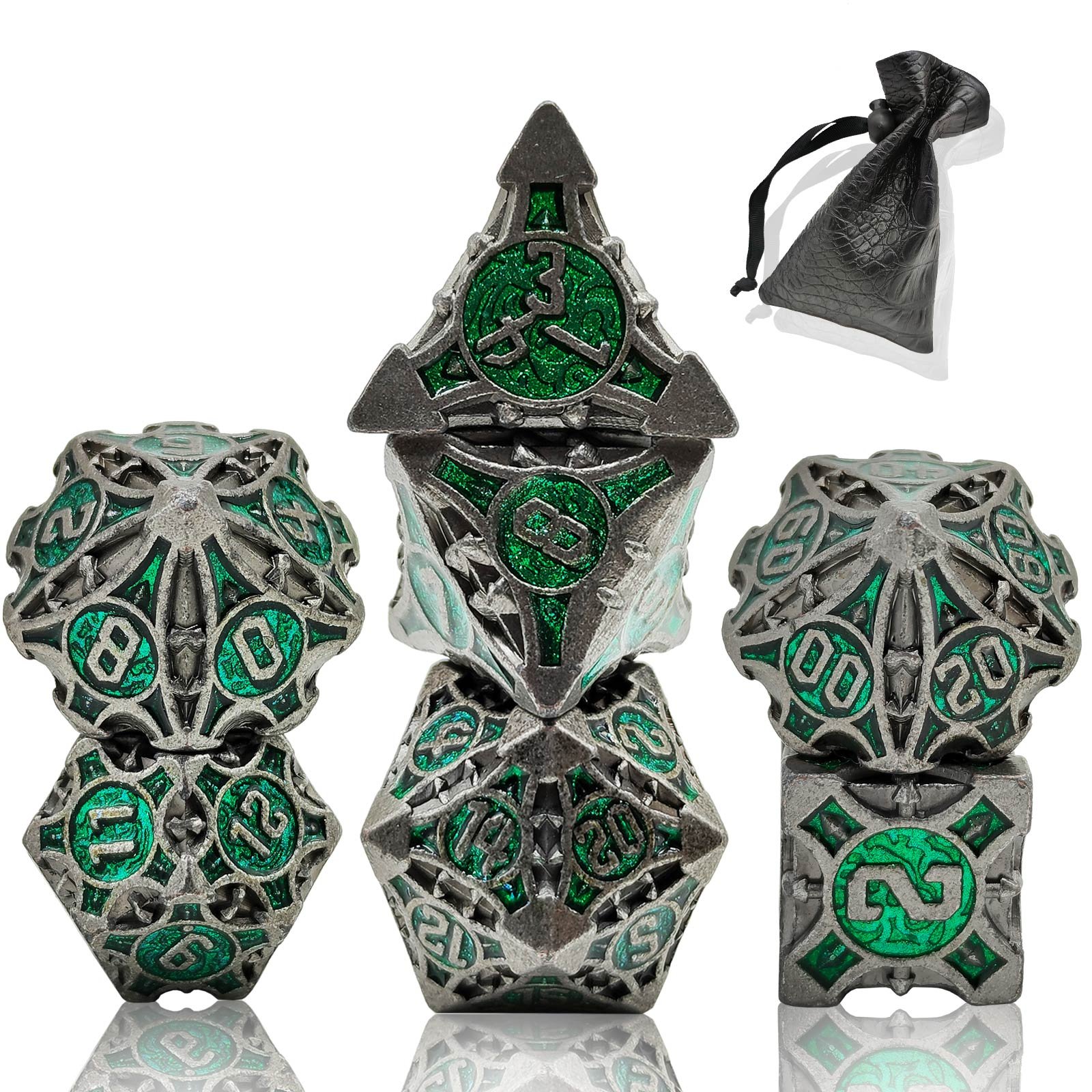 Custom polyhedral zinc alloy casino dice Dungeons & Dragons game tips dice sets ancient D&D metal dice sets wholesale
