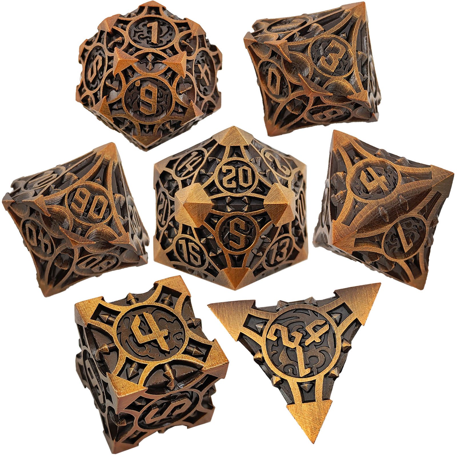 Custom polyhedral zinc alloy casino dice Dungeons & Dragons game tips dice sets ancient D&D metal dice sets wholesale