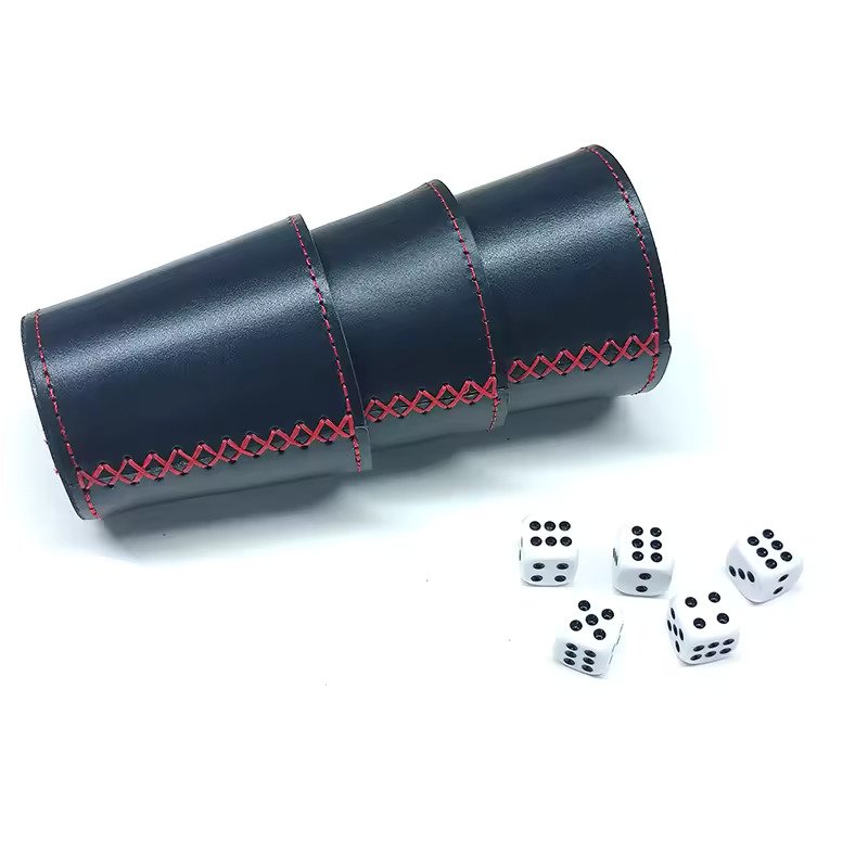 Factory Wholesale Dice Cup Customized Logo Leather Shaker Cup with Poker Dices Plastic Custom Leather Dice Cup Set