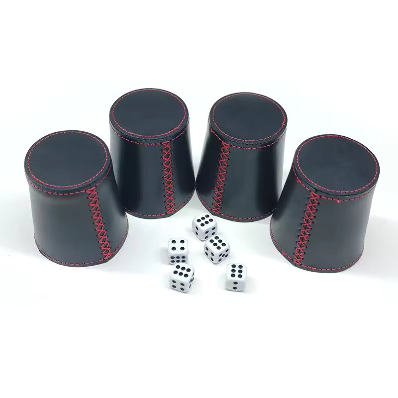 Factory Wholesale Dice Cup Customized Logo Leather Shaker Cup with Poker Dices Plastic Custom Leather Dice Cup Set