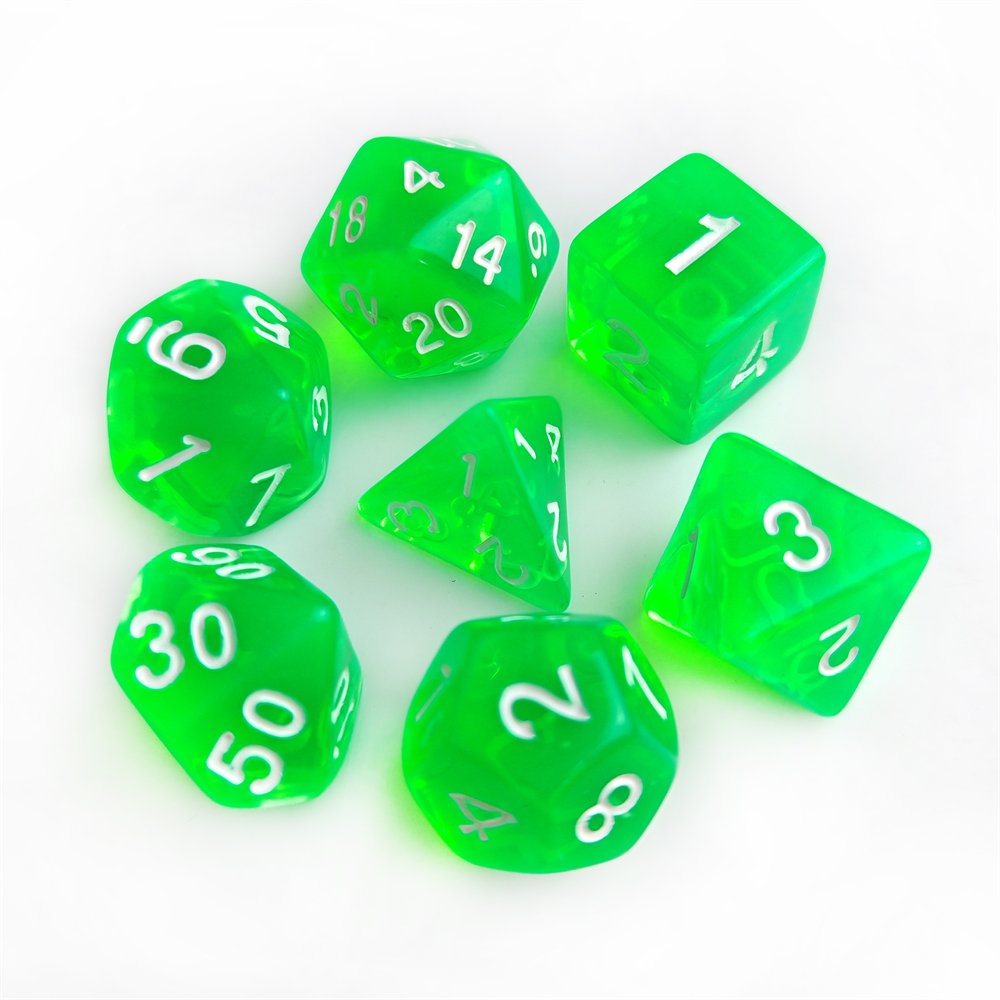 7pcs Acrylic Polyhedral D4-D20 Green Transparent DND Dice Set for Dungeons and Dragons RPG Table Board Games