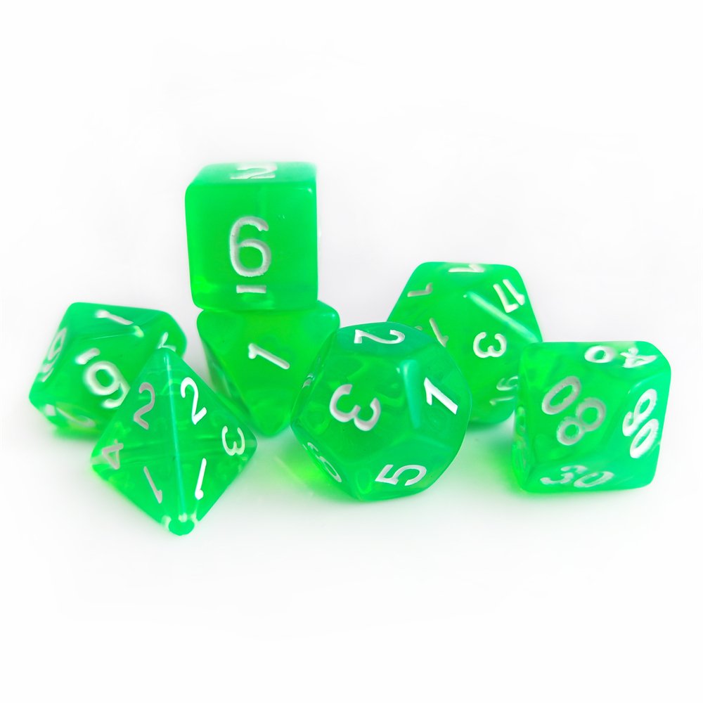 7pcs Acrylic Polyhedral D4-D20 Green Transparent DND Dice Set for Dungeons and Dragons RPG Table Board Games