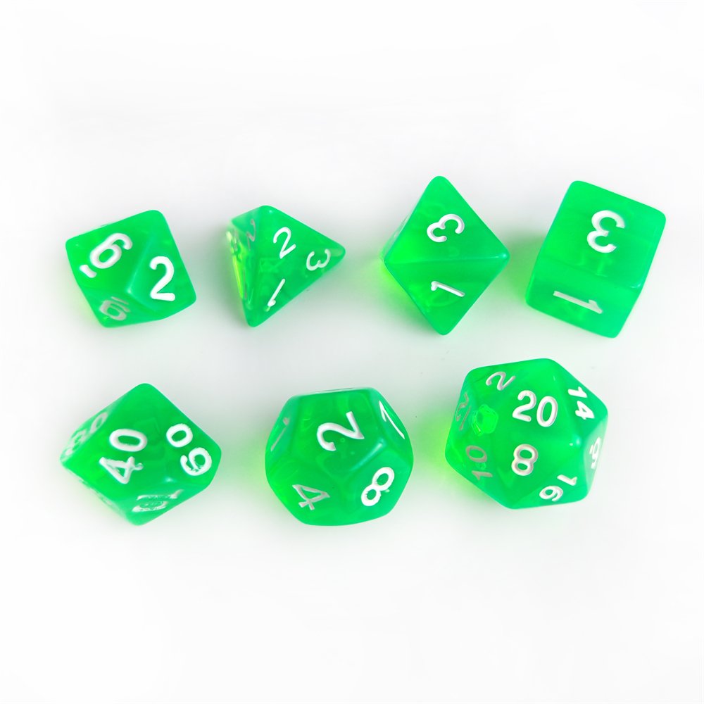 7pcs Acrylic Polyhedral D4-D20 Green Transparent DND Dice Set for Dungeons and Dragons RPG Table Board Games