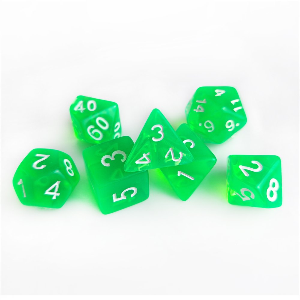 7pcs Acrylic Polyhedral D4-D20 Green Transparent DND Dice Set for Dungeons and Dragons RPG Table Board Games