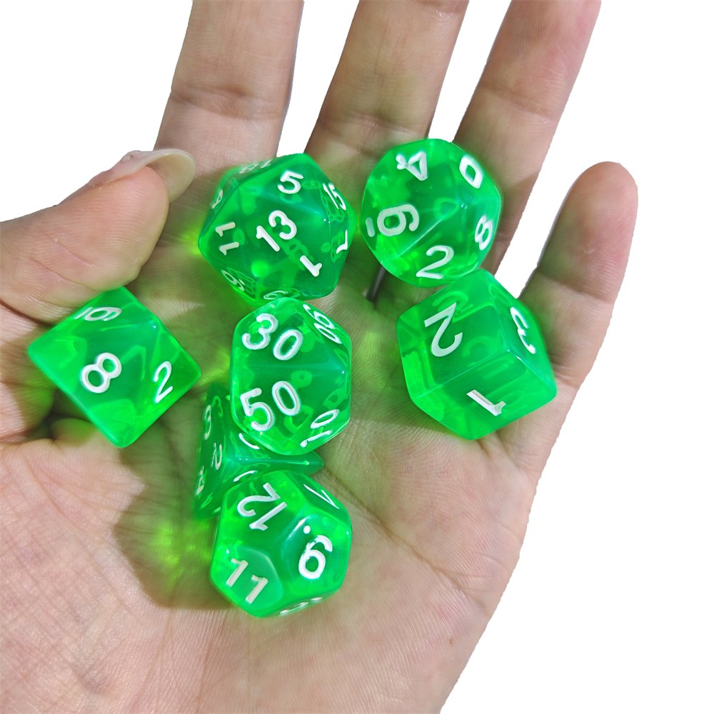 7pcs Acrylic Polyhedral D4-D20 Green Transparent DND Dice Set for Dungeons and Dragons RPG Table Board Games