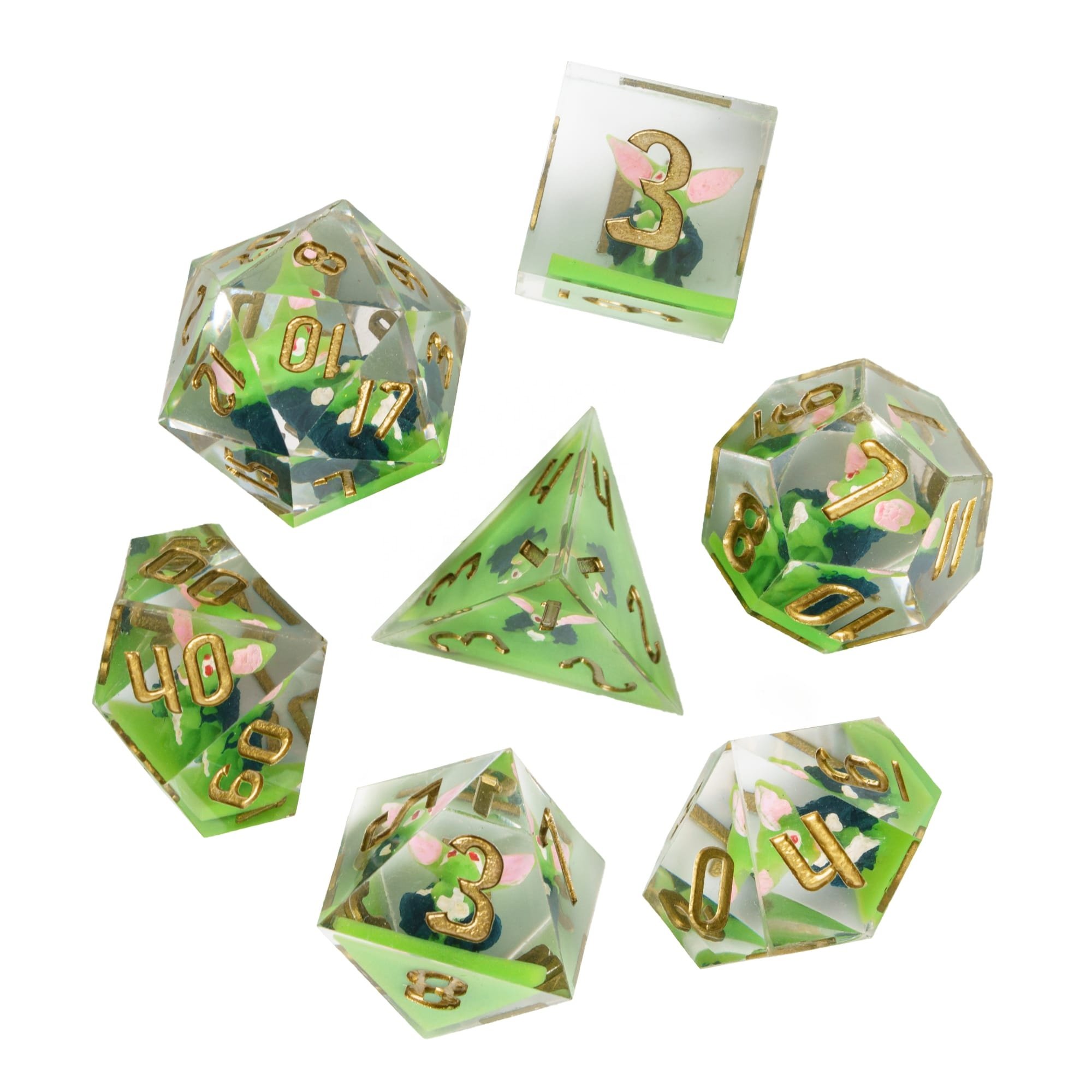 Udixi Custom Handmade 7 pc Goblin Resin Dice Dungeons and Dragons role play games DND rpg board game Dice Set