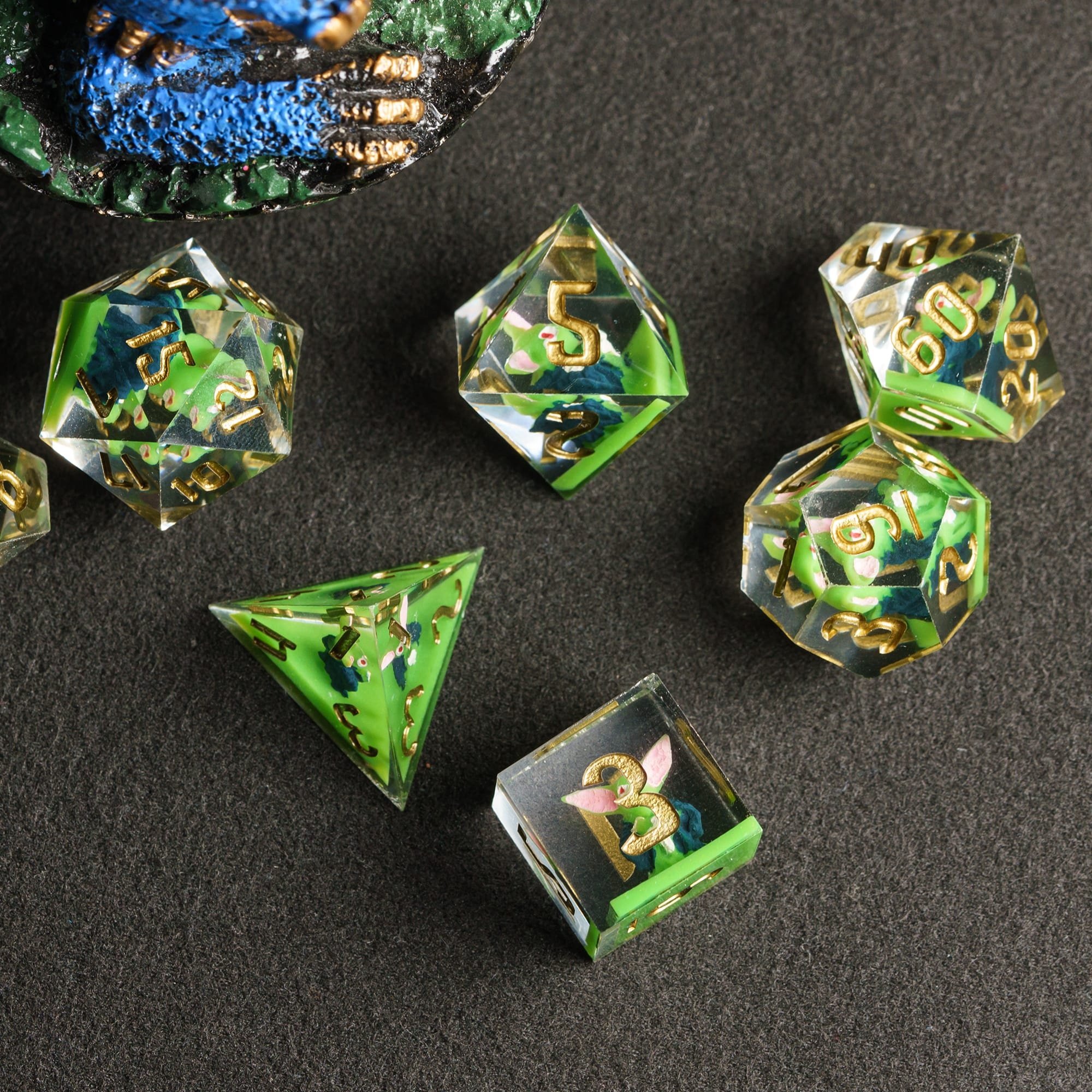 Udixi Custom Handmade 7 pc Goblin Resin Dice Dungeons and Dragons role play games DND rpg board game Dice Set