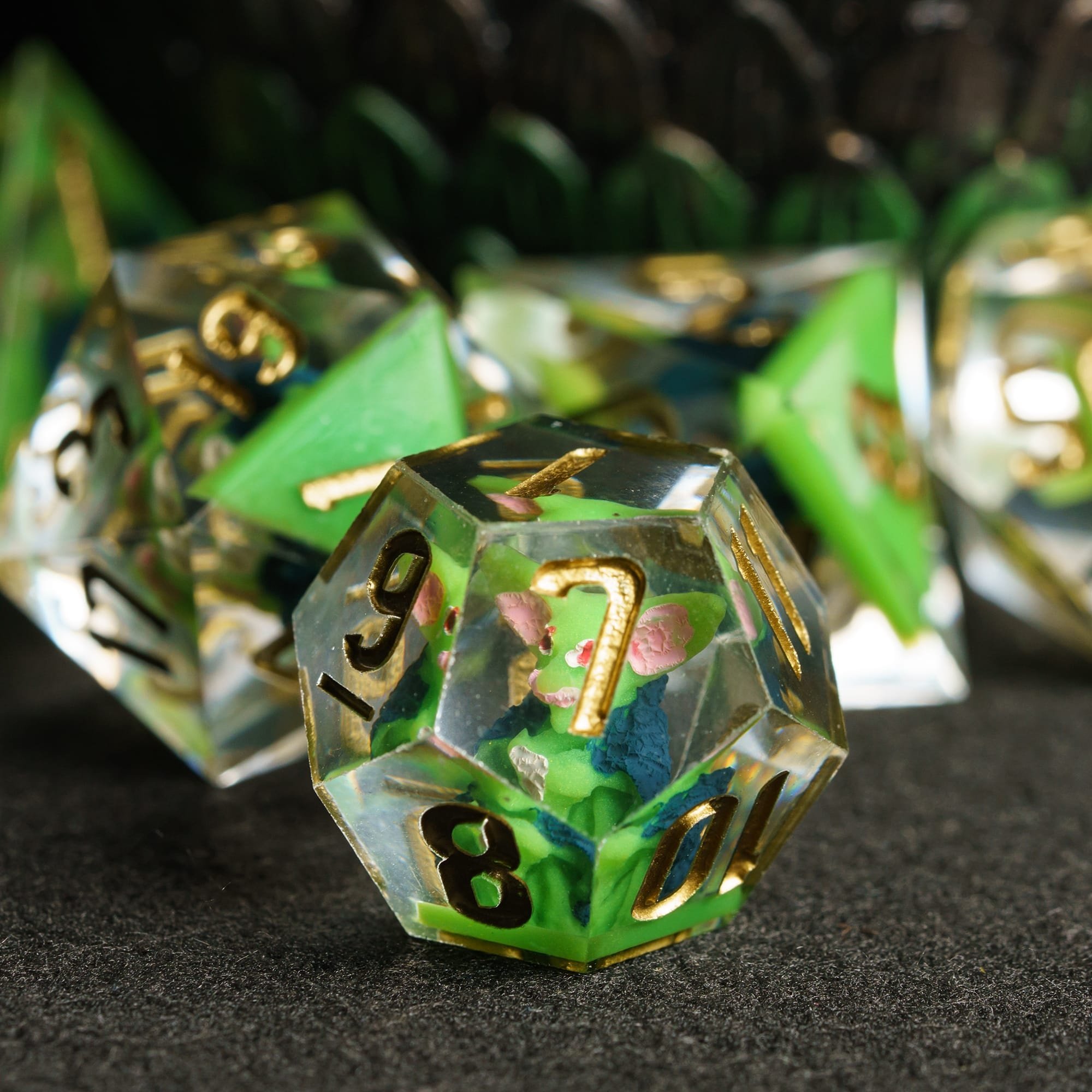 Udixi Custom Handmade 7 pc Goblin Resin Dice Dungeons and Dragons role play games DND rpg board game Dice Set