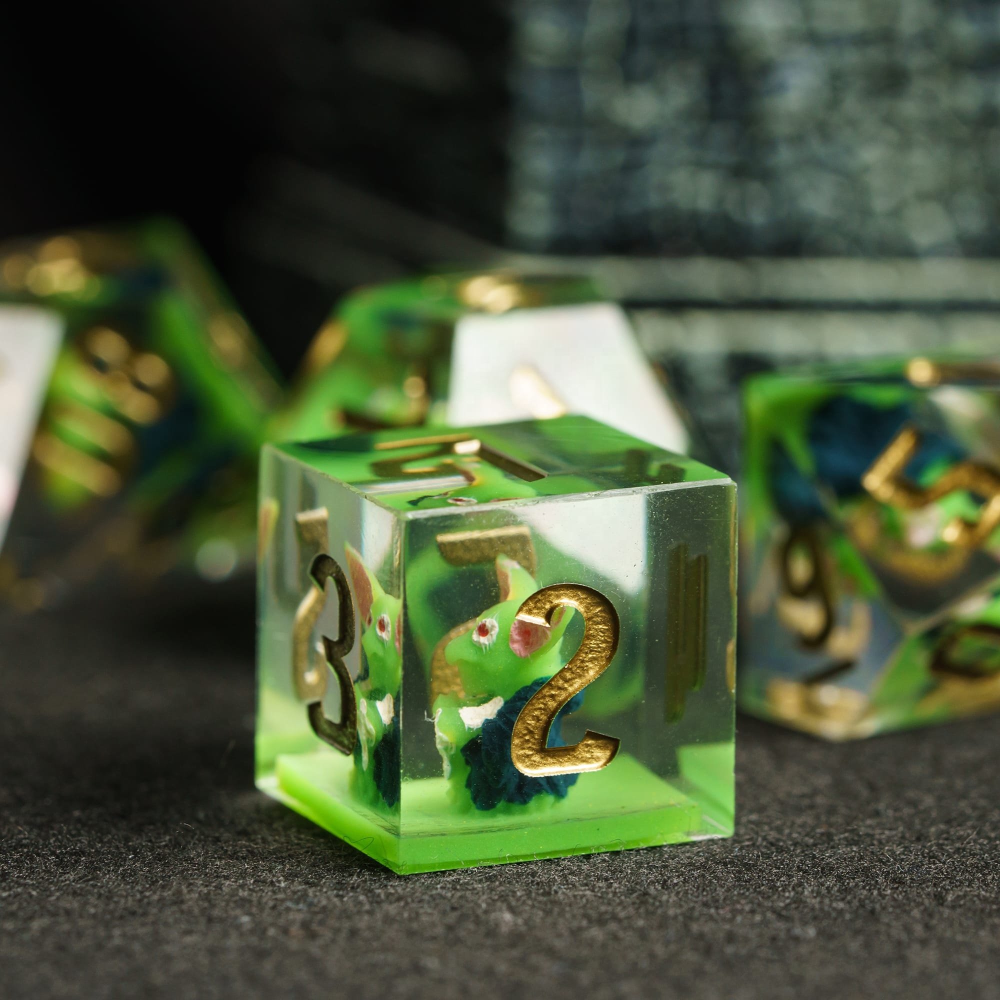 Udixi Custom Handmade 7 pc Goblin Resin Dice Dungeons and Dragons role play games DND rpg board game Dice Set