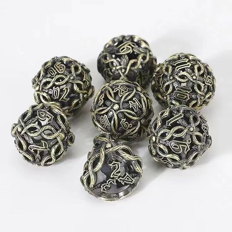 7Pcs Nature Tree Vines Leaf Hollow Metal DND Dice Set D&D for Dungeons and Dragons Polyhedral RPG Role Playing Game Dice