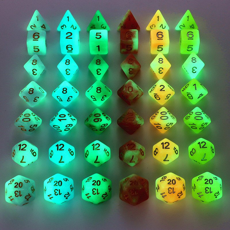 Glow In Dark Dice Mix-Color Purple Plastics Polyhedral D4 D6 D8 D10 D10% D12 D20 for RPG DND Board Game