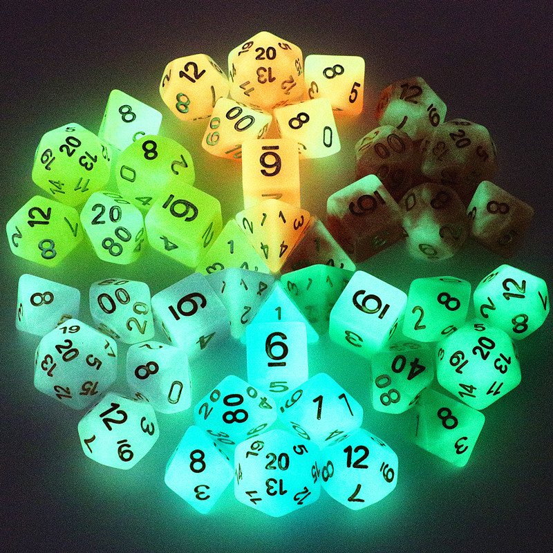 Glow In Dark Dice Mix-Color Purple Plastics Polyhedral D4 D6 D8 D10 D10% D12 D20 for RPG DND Board Game