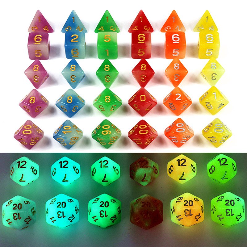 Glow In Dark Dice Mix-Color Purple Plastics Polyhedral D4 D6 D8 D10 D10% D12 D20 for RPG DND Board Game