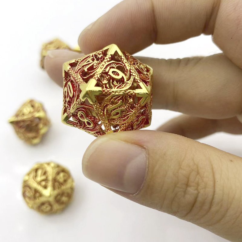 DND Metal Hollow dice Set Dragon Scale round edge Custom logo Dungeons & Dragons TRPG board game dice