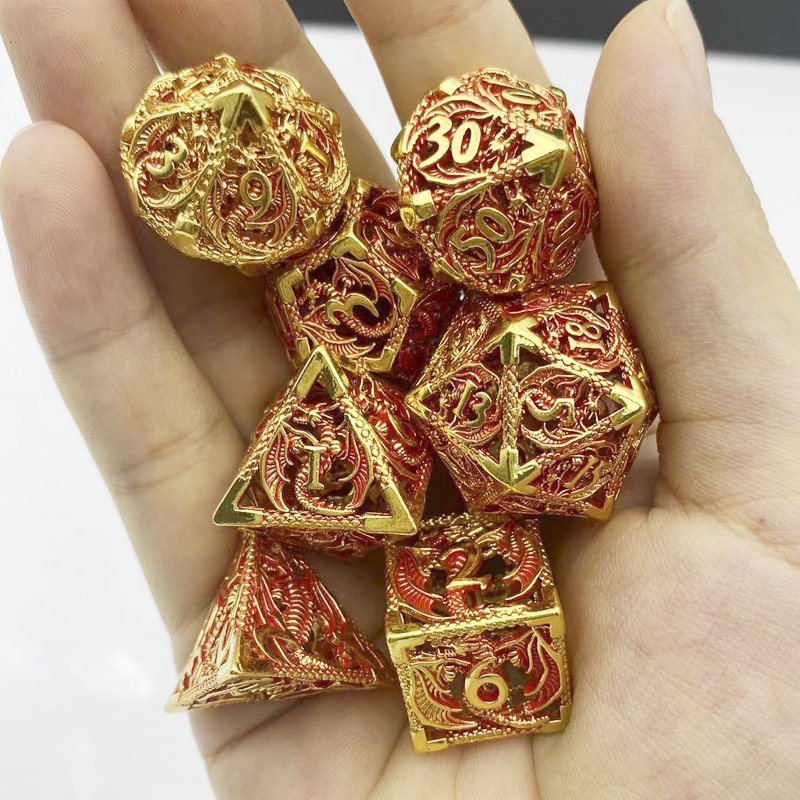 DND Metal Hollow dice Set Dragon Scale round edge Custom logo Dungeons & Dragons TRPG board game dice