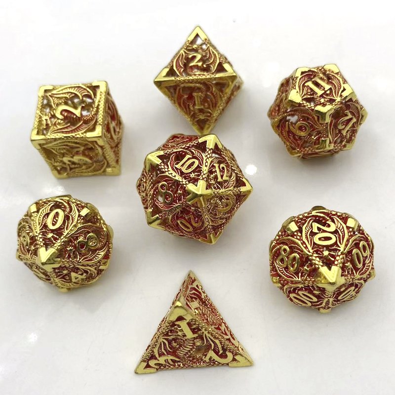 DND Metal Hollow dice Set Dragon Scale round edge Custom logo Dungeons & Dragons TRPG board game dice