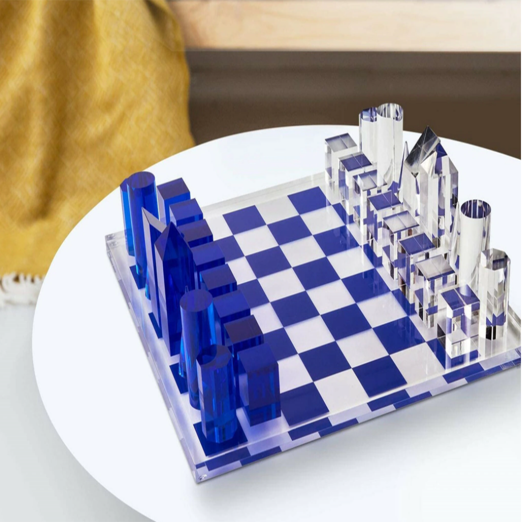 Luxury Decorative Chess Acrylic Chess Set Lucite Board Game Sets Acrylic Checker Transparent Black White Unisex Box