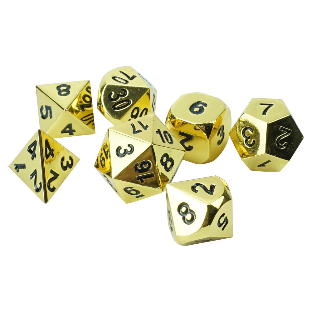 High Quality Custom Plated Metal Dungeons and Dragons Game Dice Set gold engraved numbers Polyhedral dice