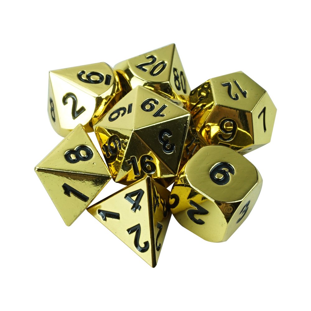 High Quality Custom Plated Metal Dungeons and Dragons Game Dice Set gold engraved numbers Polyhedral dice