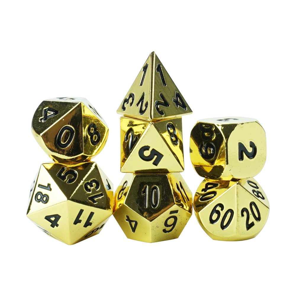 High Quality Custom Plated Metal Dungeons and Dragons Game Dice Set gold engraved numbers Polyhedral dice