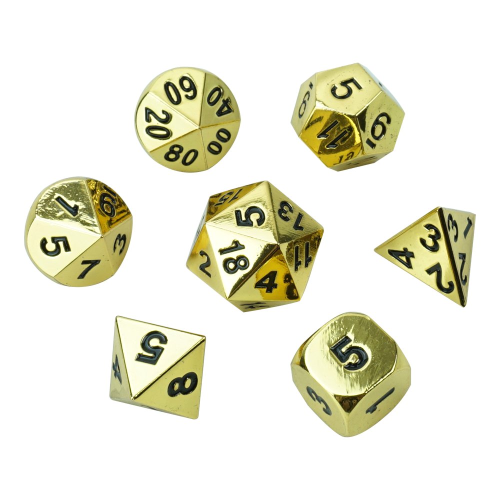 High Quality Custom Plated Metal Dungeons and Dragons Game Dice Set gold engraved numbers Polyhedral dice