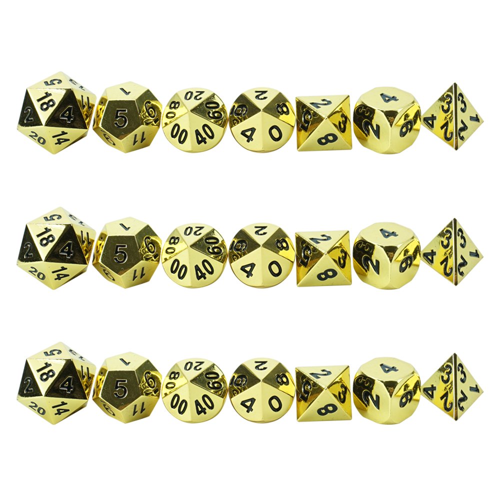High Quality Custom Plated Metal Dungeons and Dragons Game Dice Set gold engraved numbers Polyhedral dice